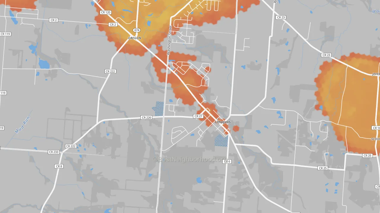 Bike Grade map of 43136, OH