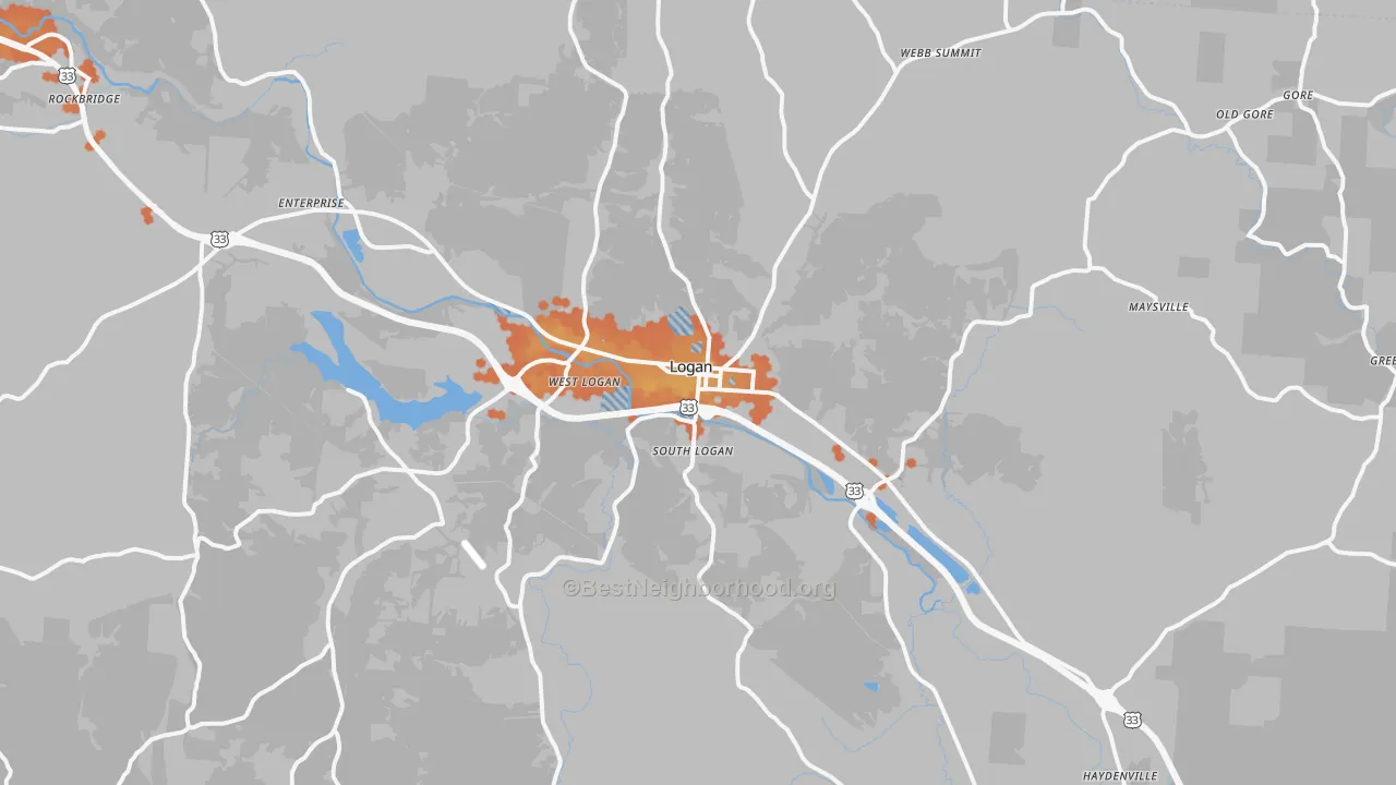 Bike Grade map of 43138, OH