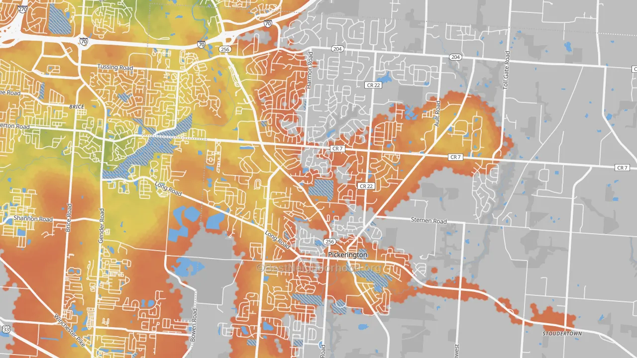 Bike Grade map of 43147, OH