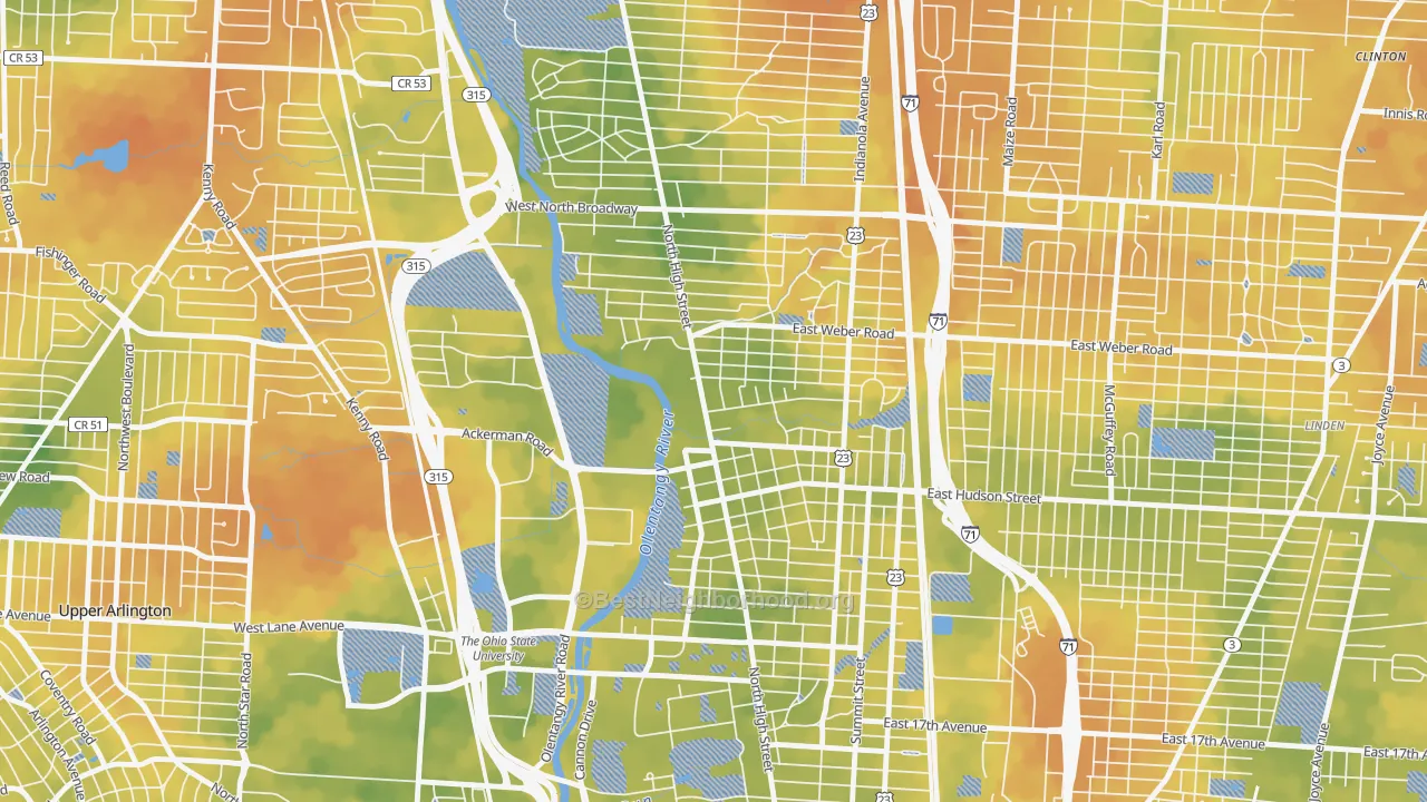 Bike Grade map of 43202, OH
