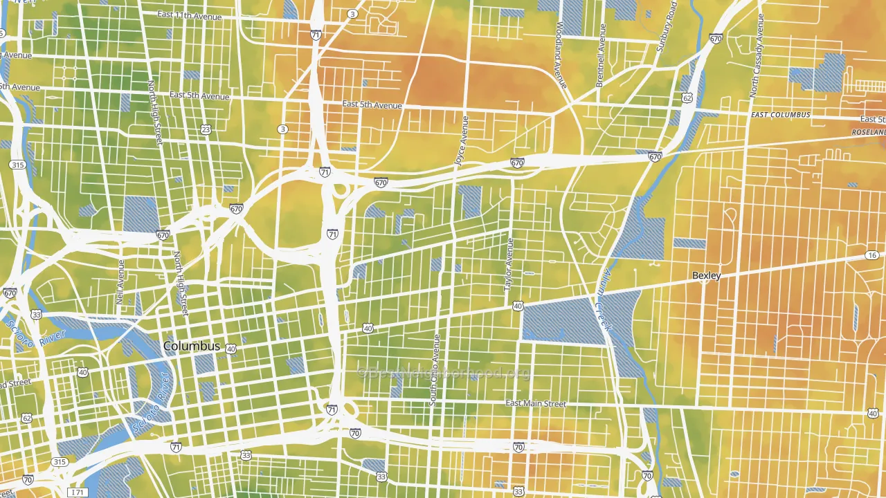Bike Grade map of 43203, OH