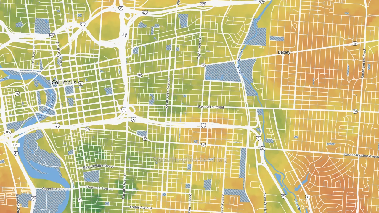 Bike Grade map of 43205, OH