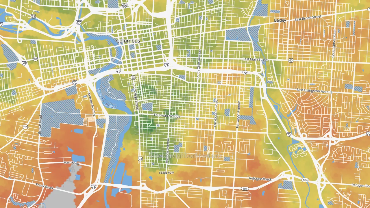 Bike Grade map of 43206, OH