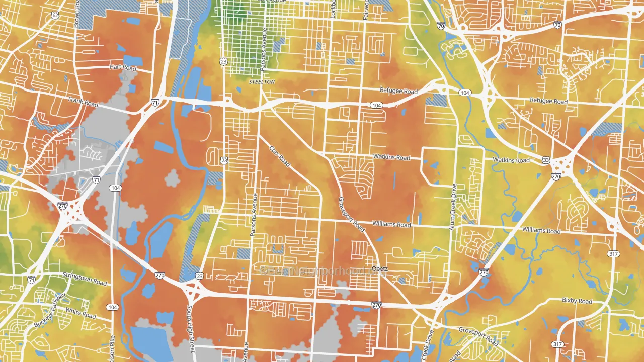Bike Grade map of 43207, OH