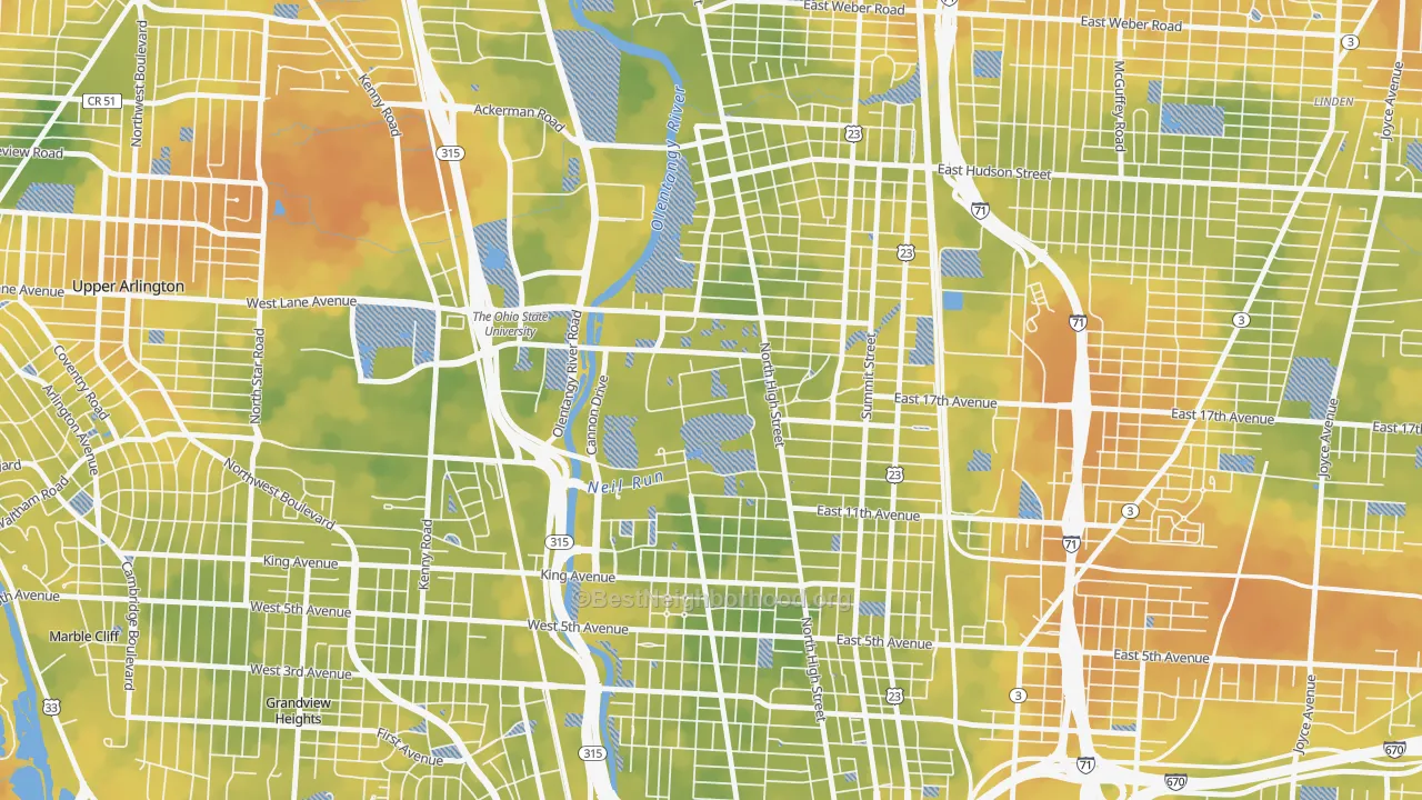 Bike Grade map of 43210, OH