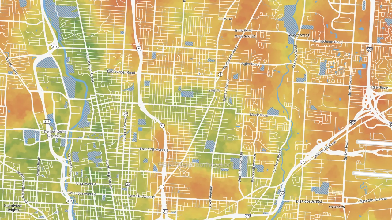 Bike Grade map of 43211, OH