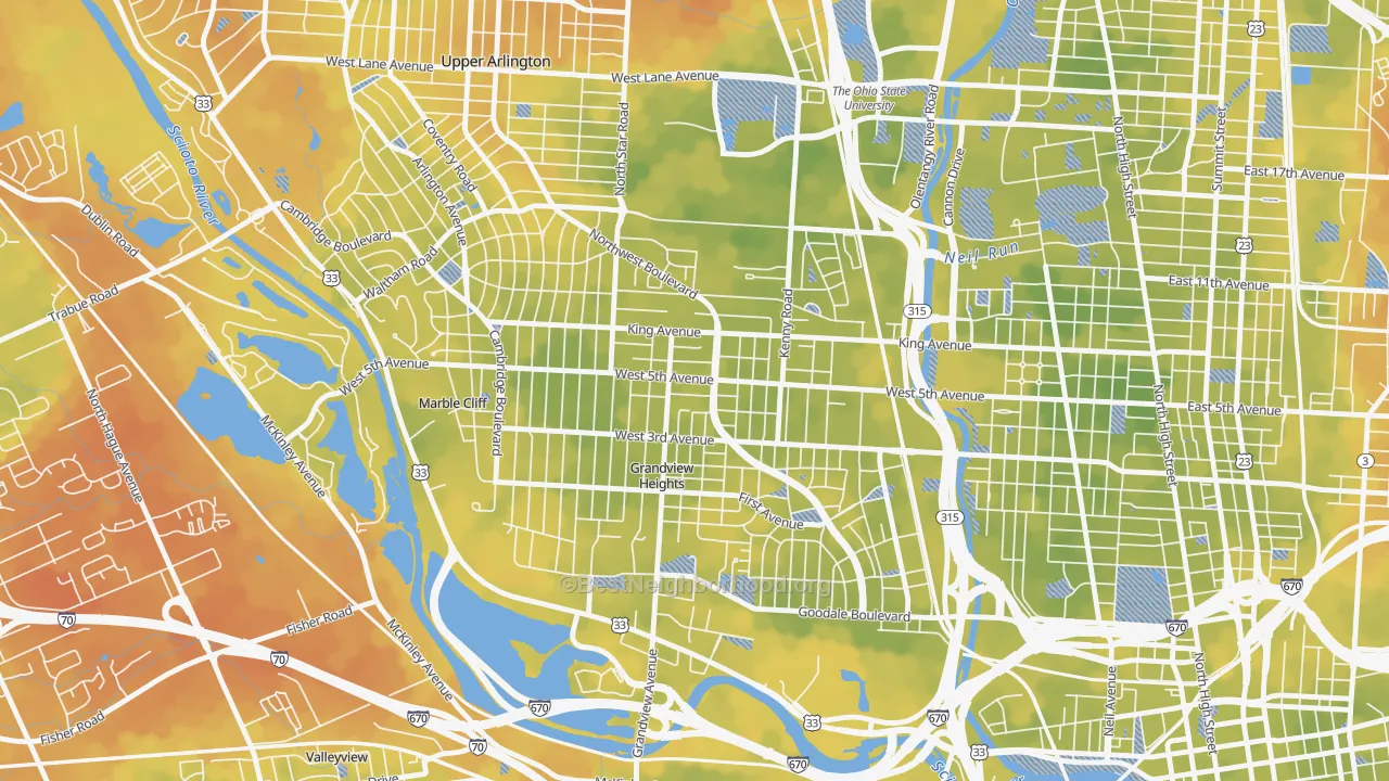 Bike Grade map of 43212, OH