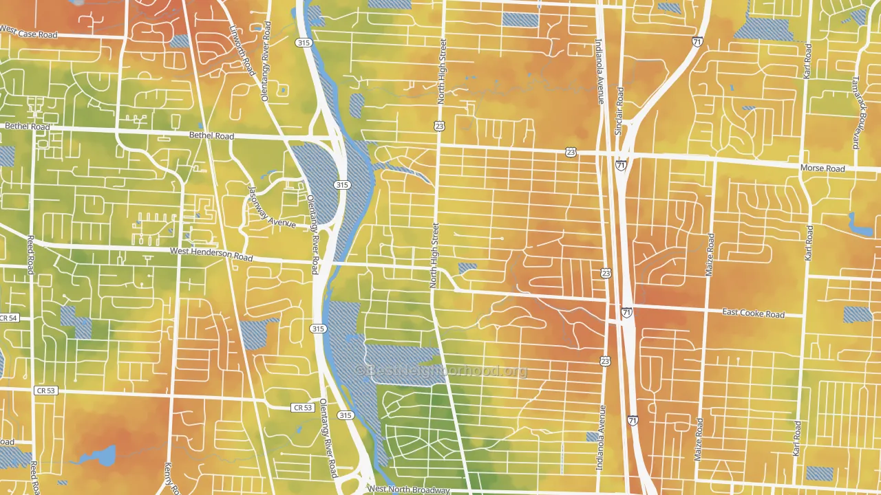 Bike Grade map of 43214, OH