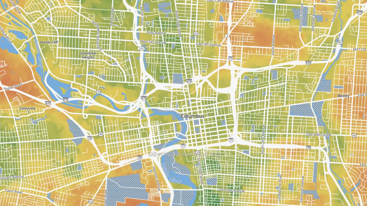 Bike Grade map of 43215, OH