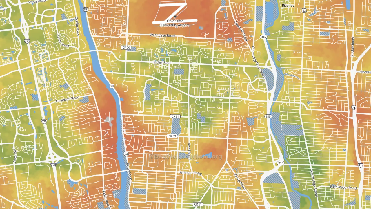 Bike Grade map of 43220, OH