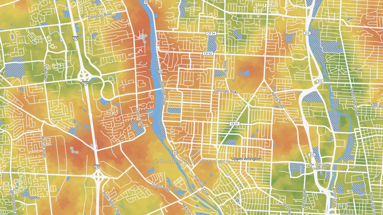 Bike Grade map of 43221, OH