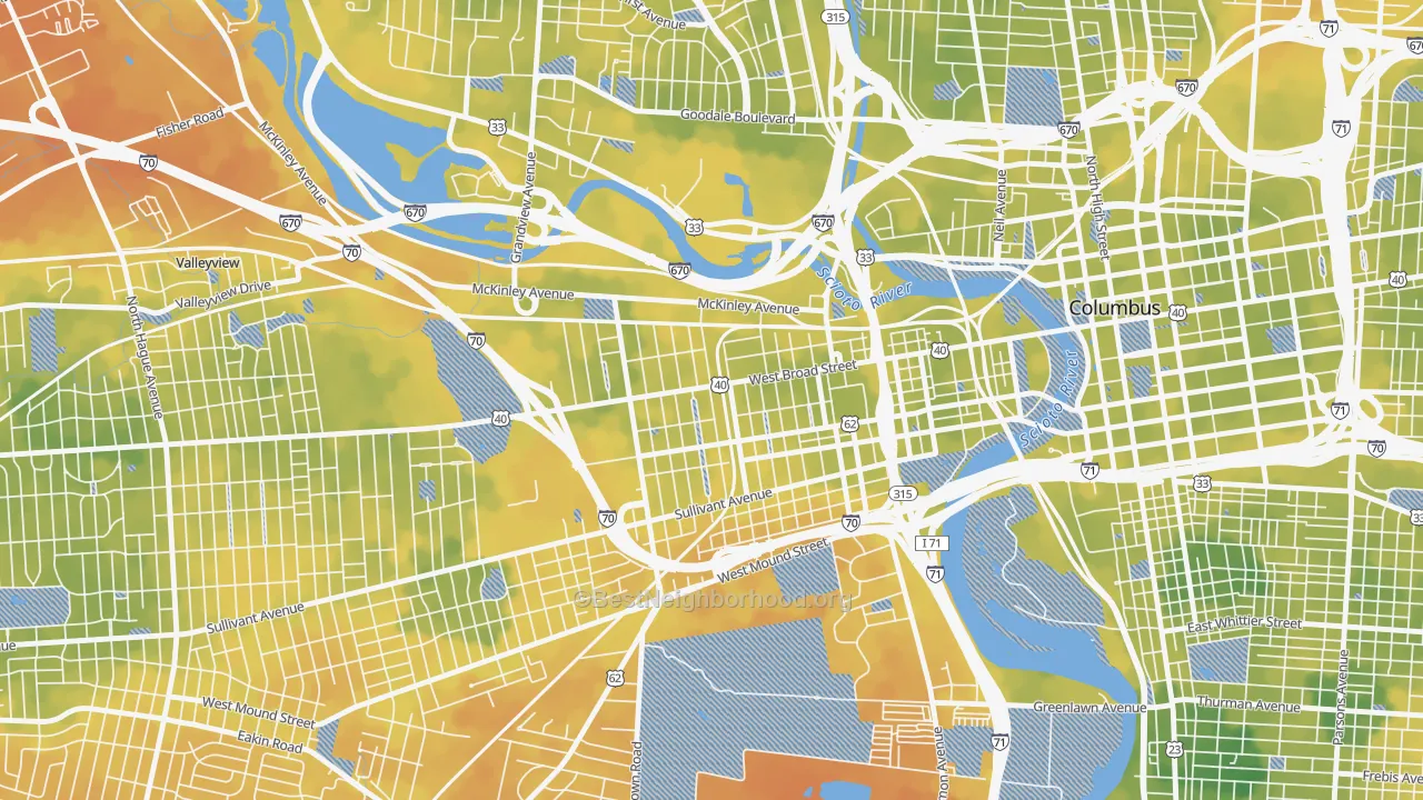 Bike Grade map of 43222, OH