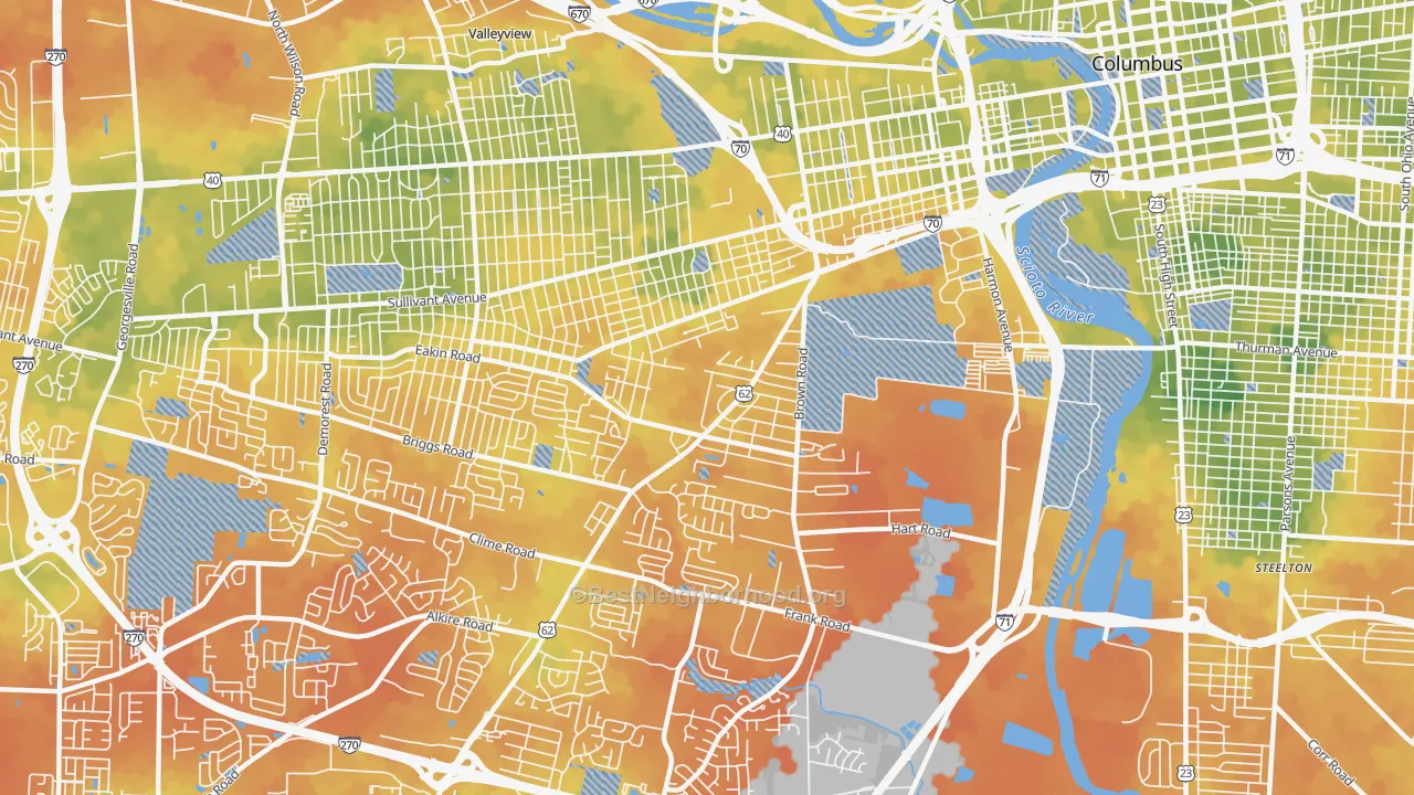 Bike Grade map of 43223, OH