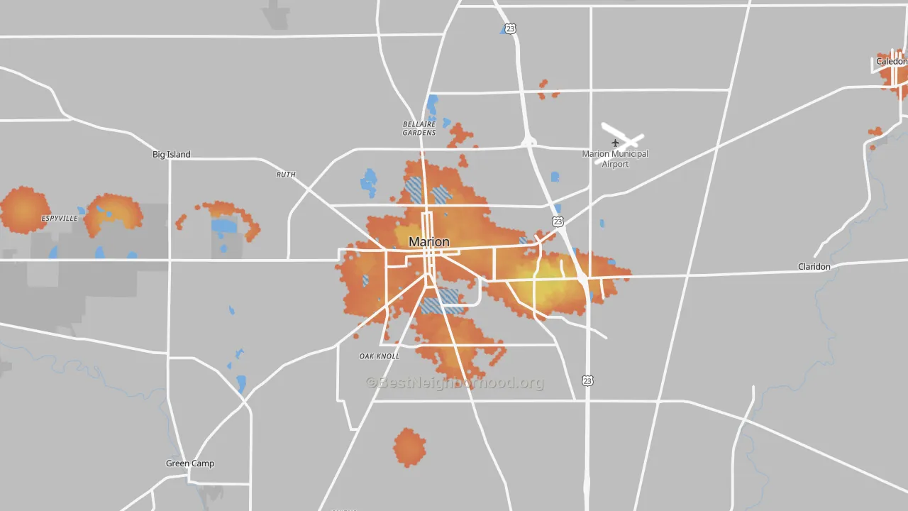 Bike Grade map of 43302, OH
