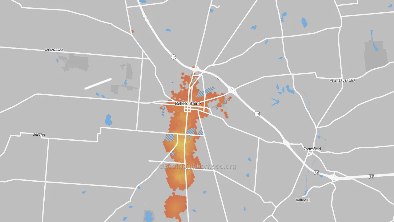 Bike Grade map of 43311, OH