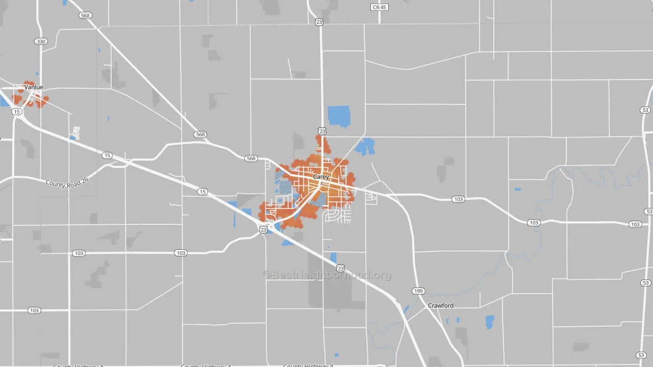Bike Grade map of 43316, OH