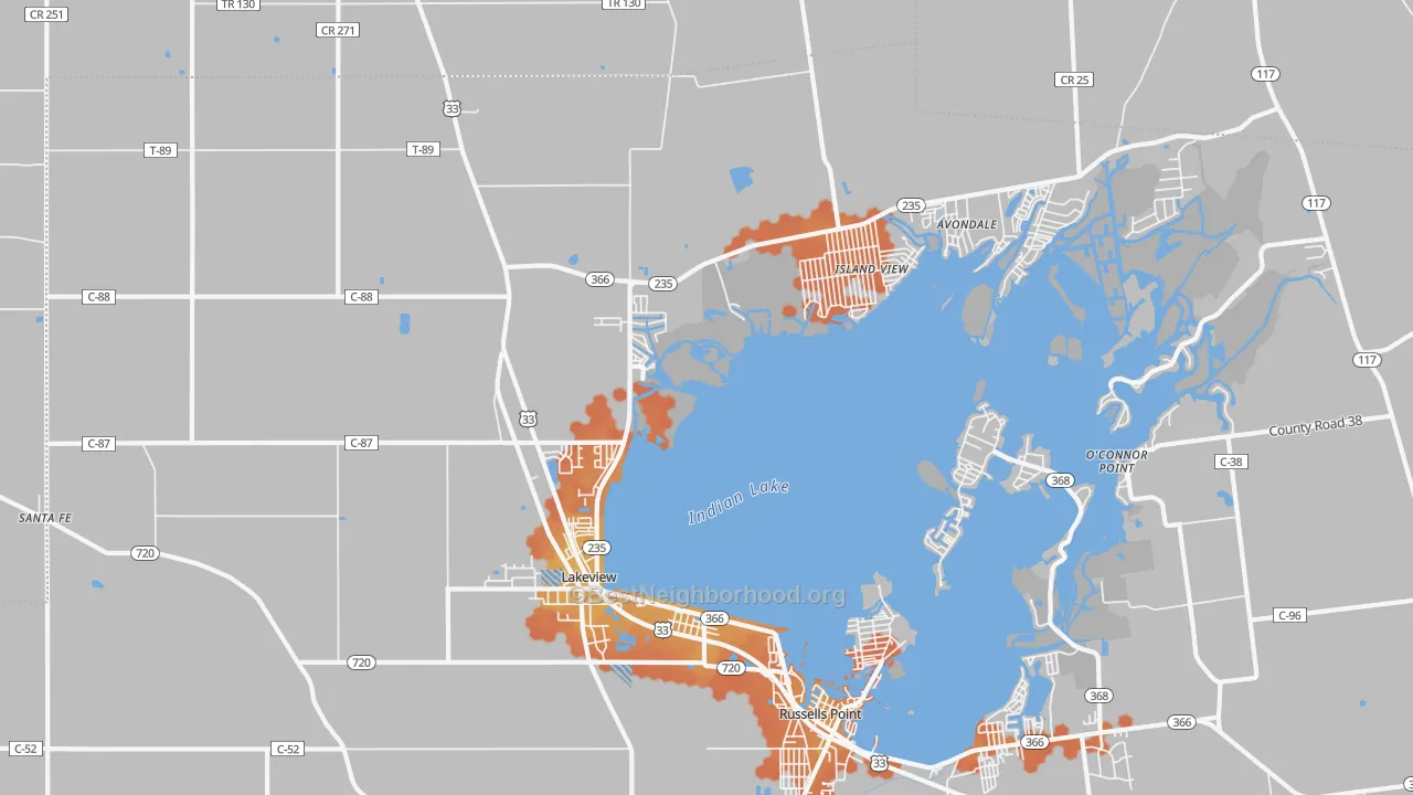 Bike Grade map of 43331, OH