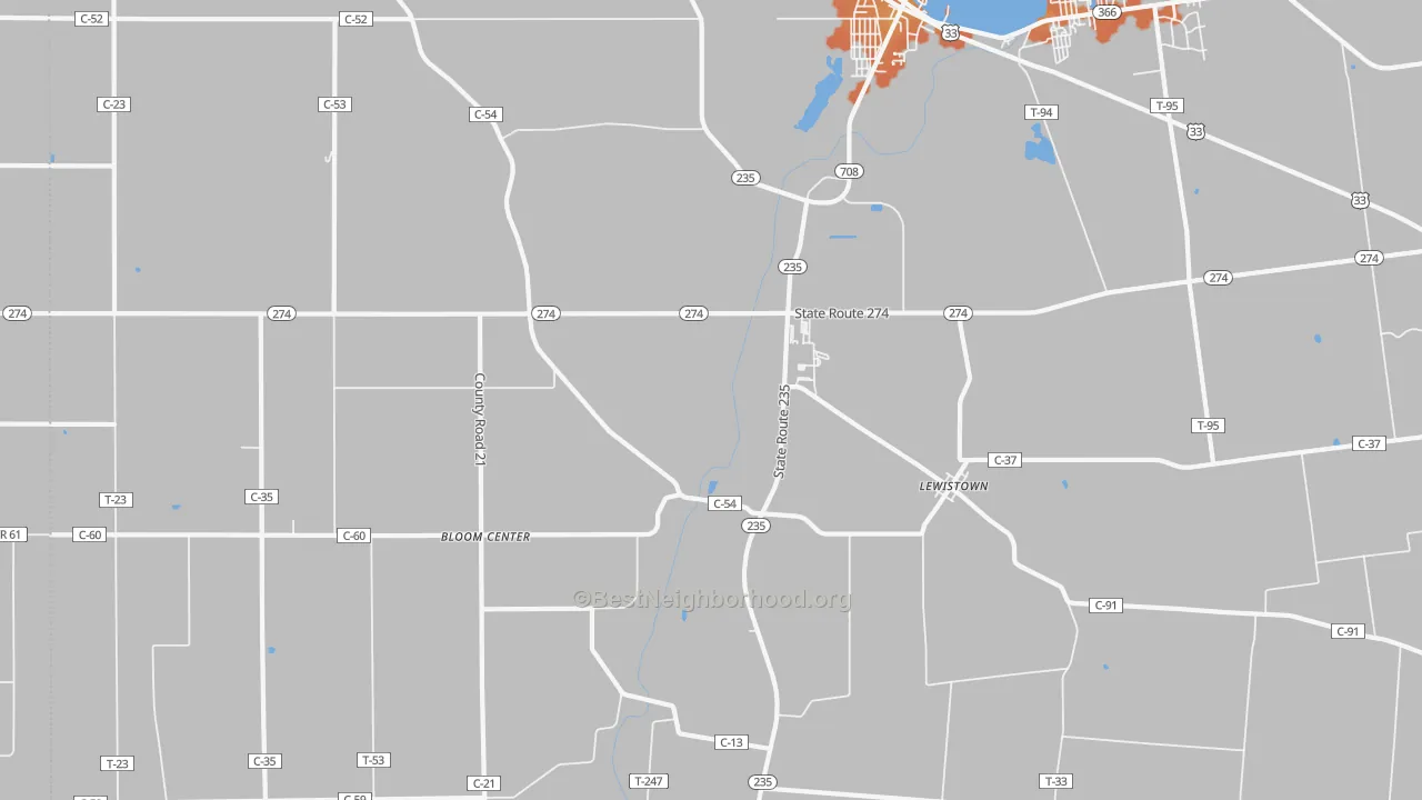 Bike Grade map of 43333, OH