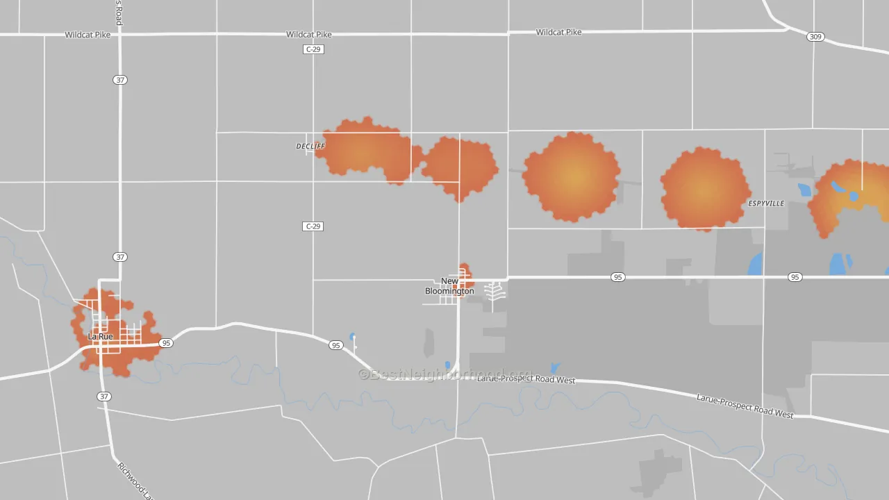 Bike Grade map of 43341, OH