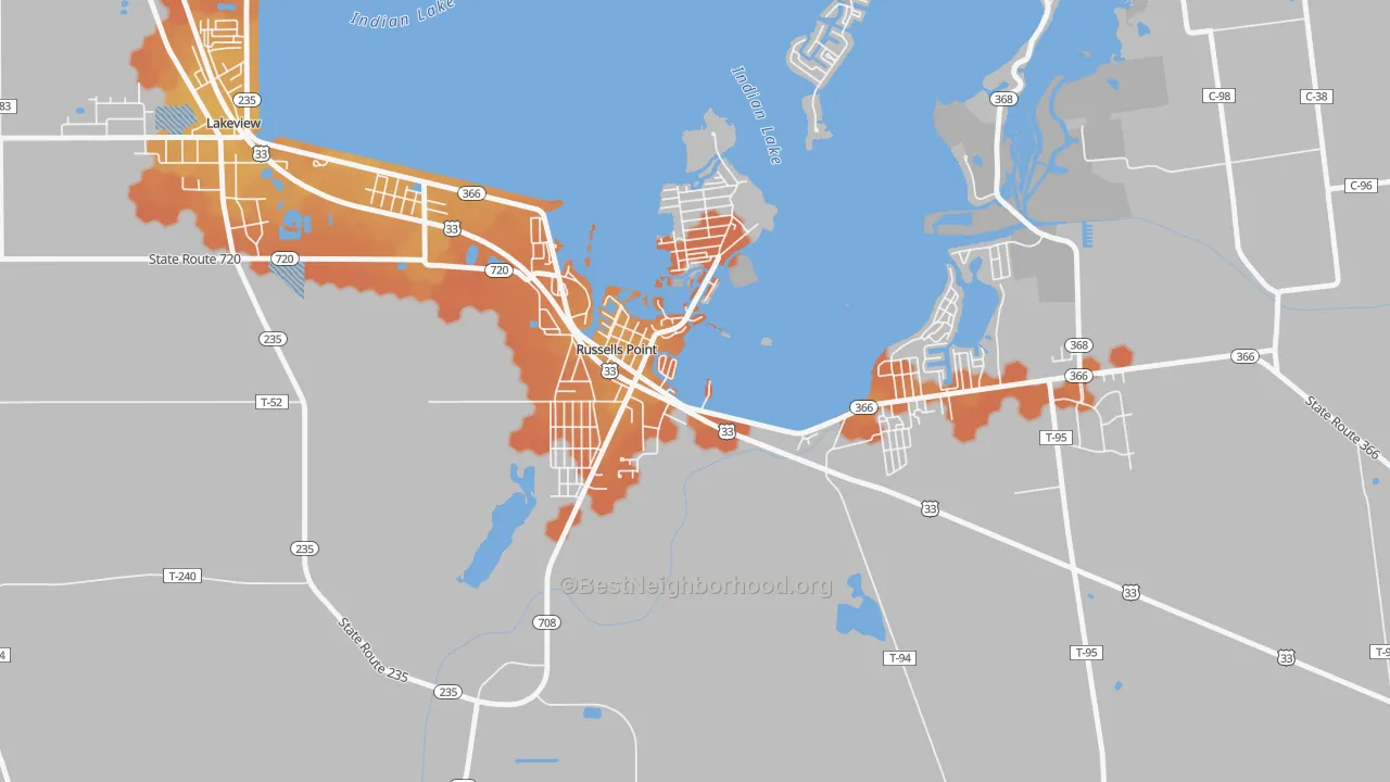 Bike Grade map of 43348, OH