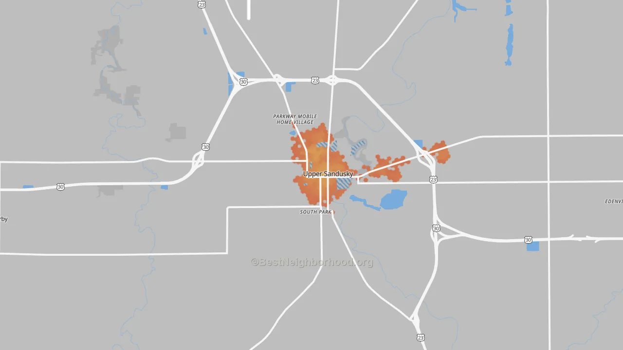 Bike Grade map of 43351, OH