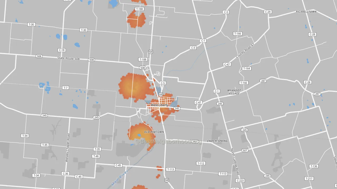 Bike Grade map of 43357, OH