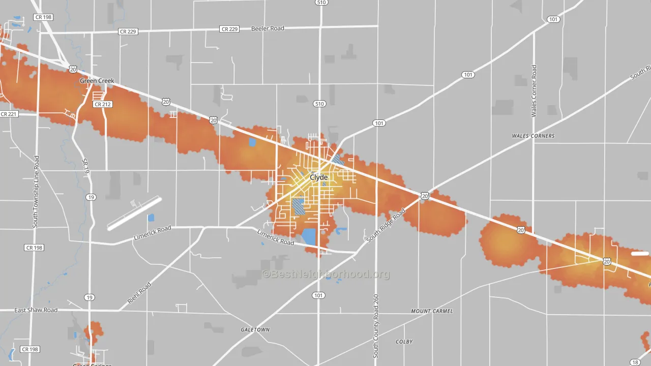 Bike Grade map of 43410, OH