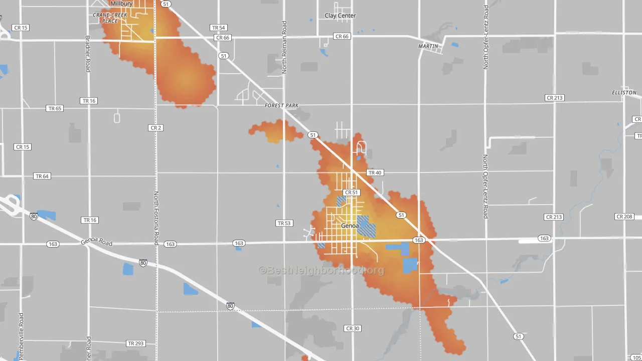 Bike Grade map of 43430, OH