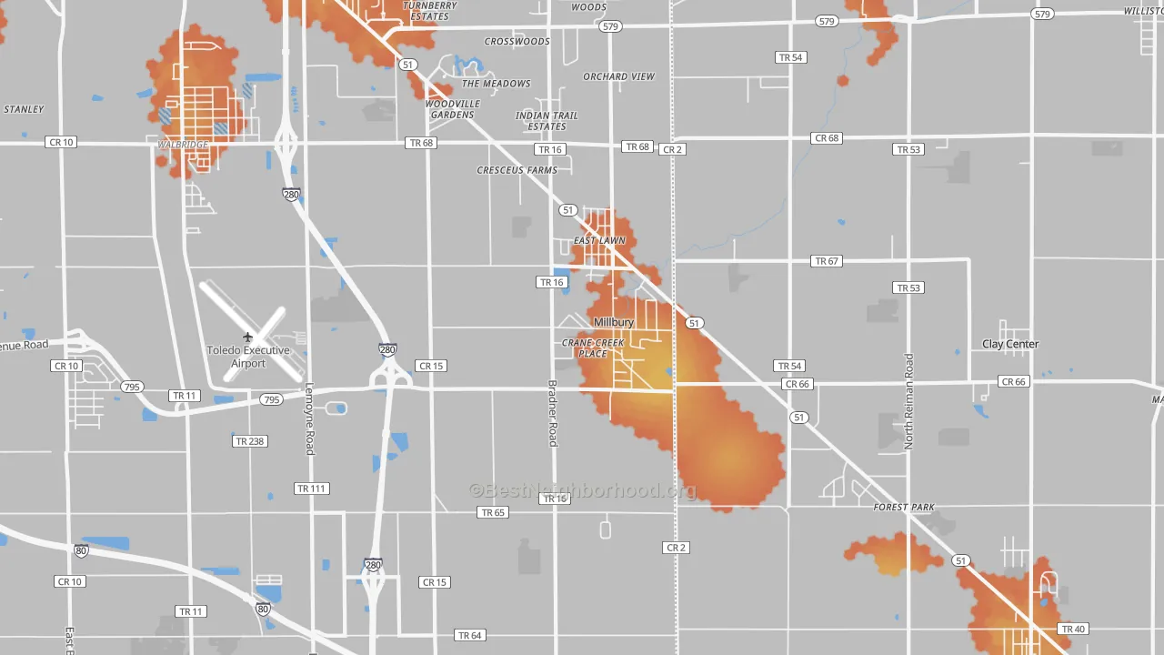 Bike Grade map of 43447, OH