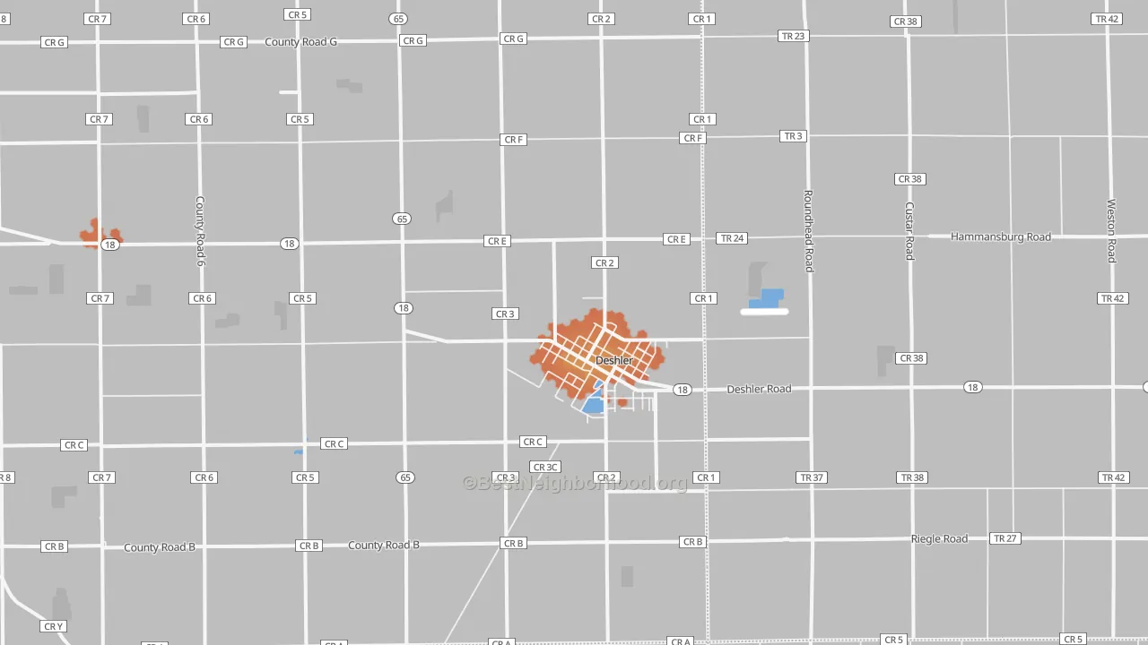 Bike Grade map of 43516, OH