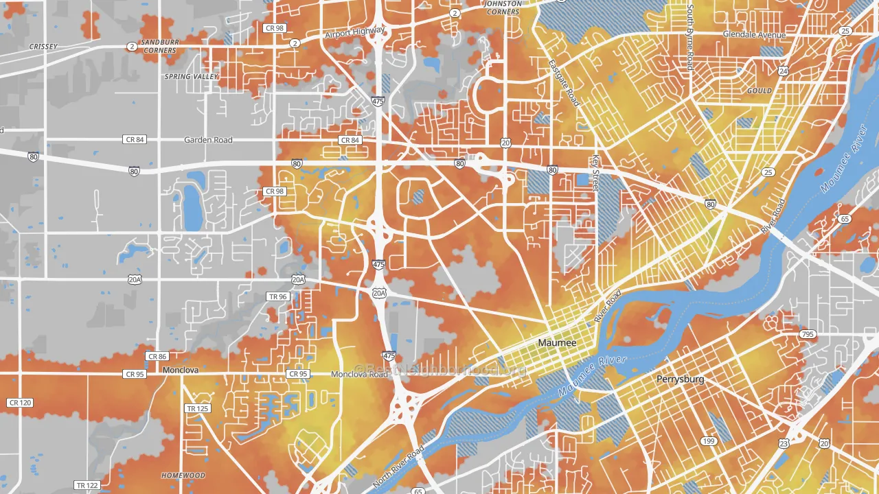 Bike Grade map of 43537, OH