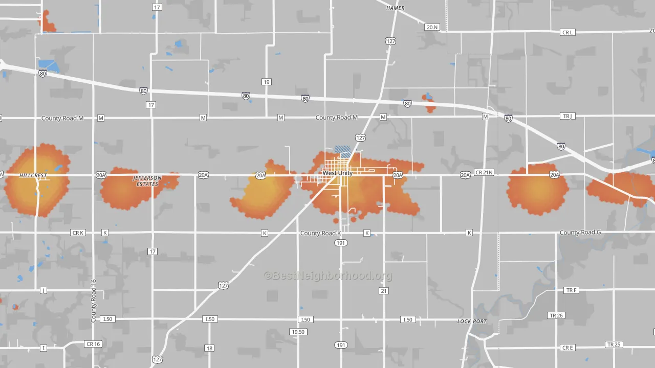 Bike Grade map of 43570, OH