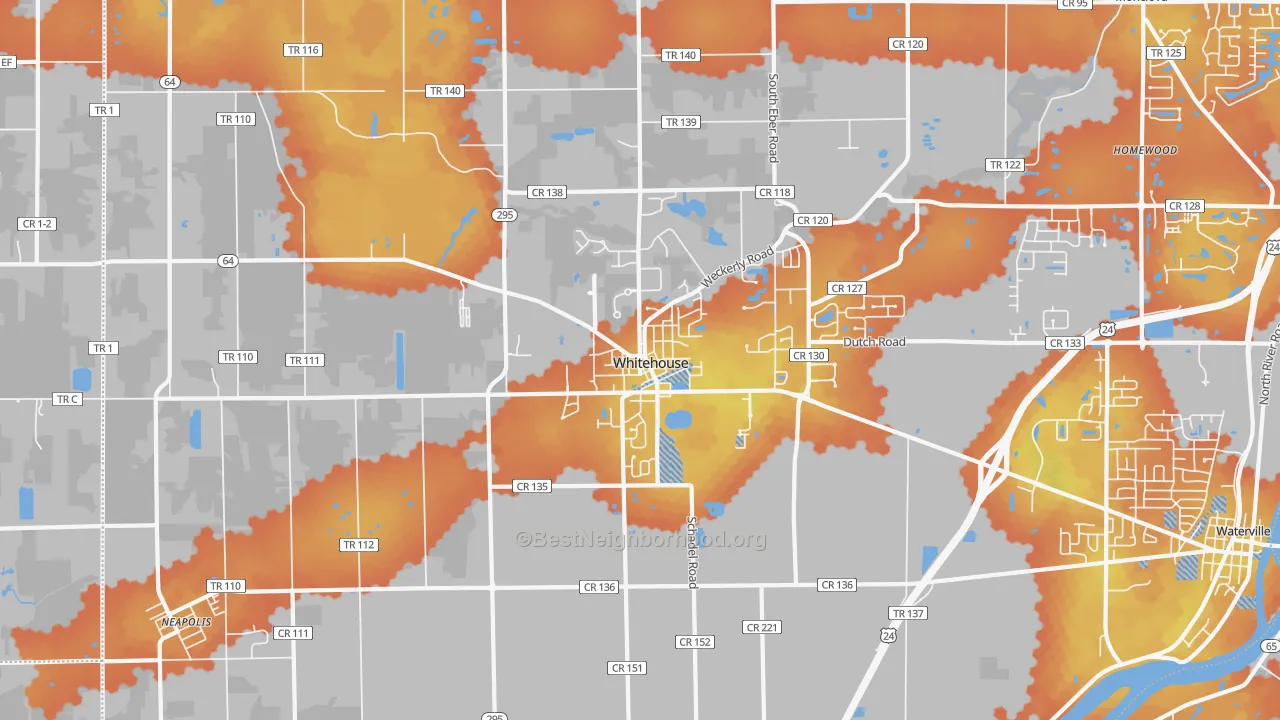 Bike Grade map of 43571, OH