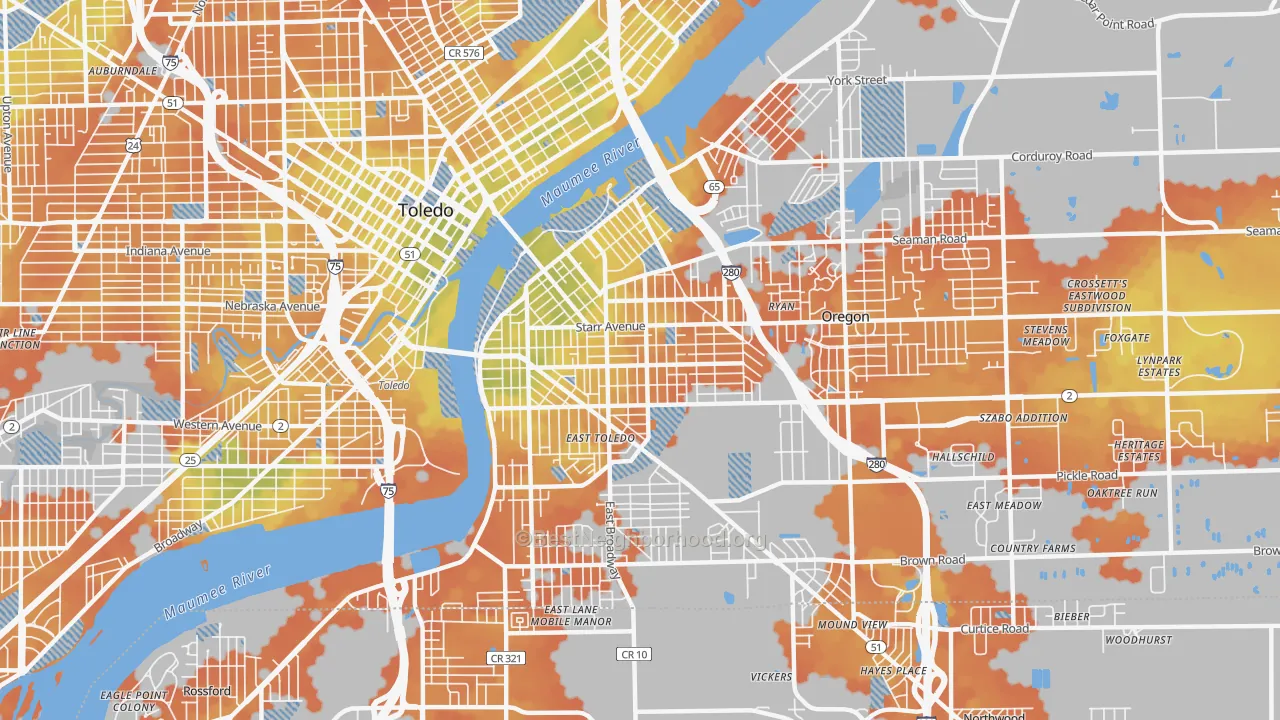 Bike Grade map of 43605, OH