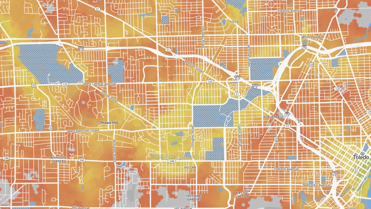 Bike Grade map of 43606, OH