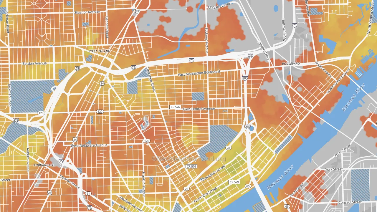 Bike Grade map of 43608, OH