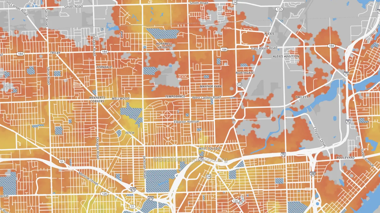 Bike Grade map of 43612, OH