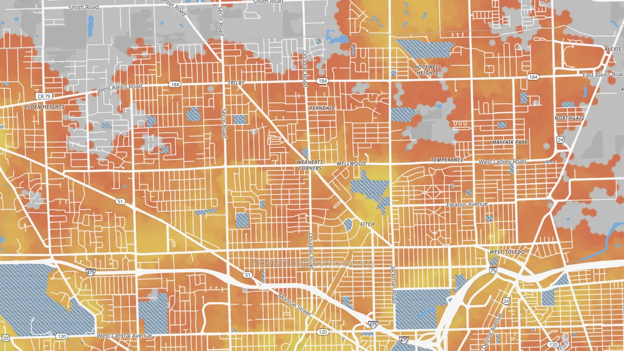 Bike Grade map of 43613, OH
