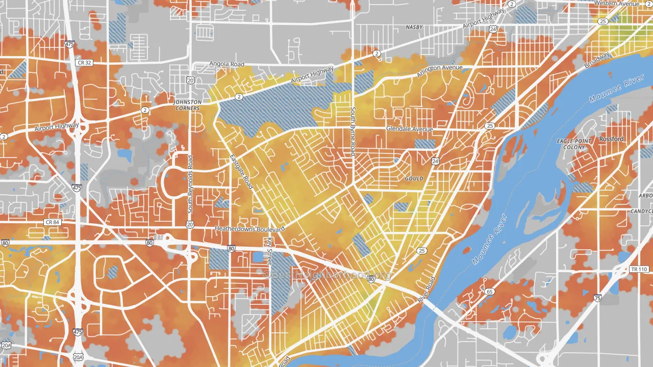 Bike Grade map of 43614, OH
