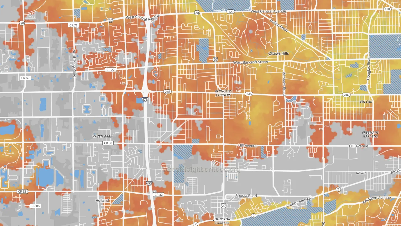 Bike Grade map of 43615, OH