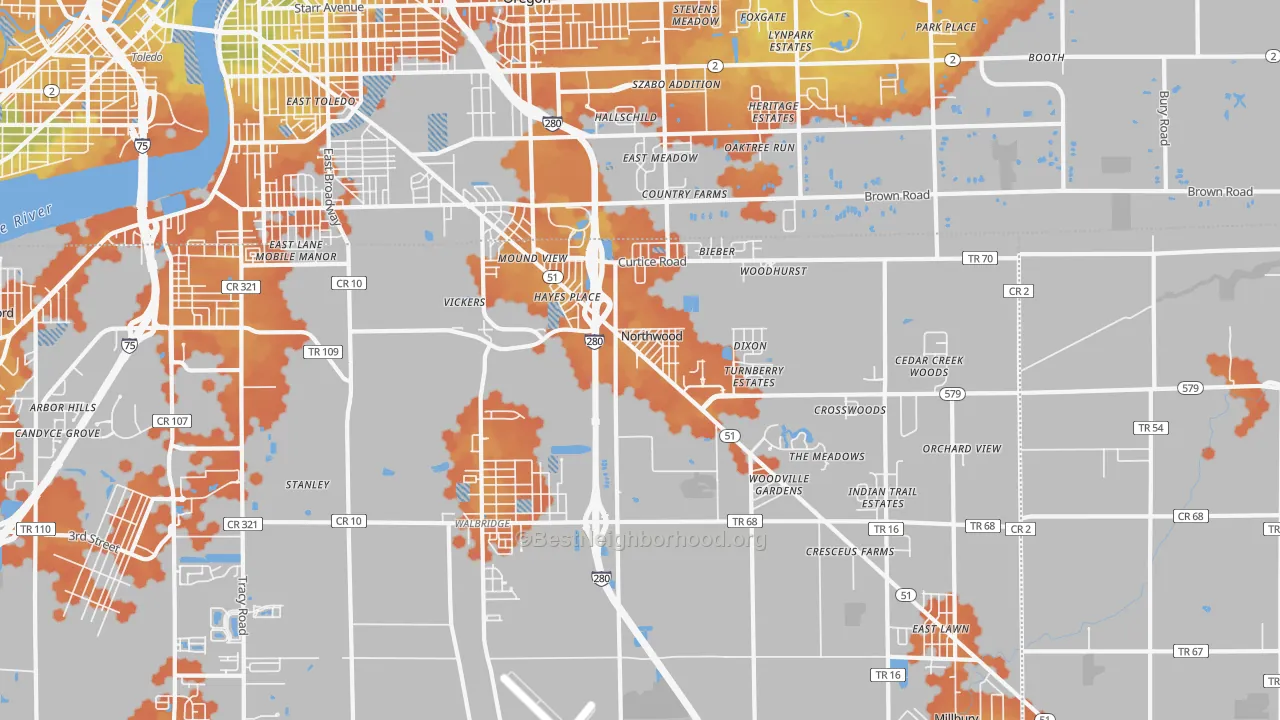 Bike Grade map of 43619, OH