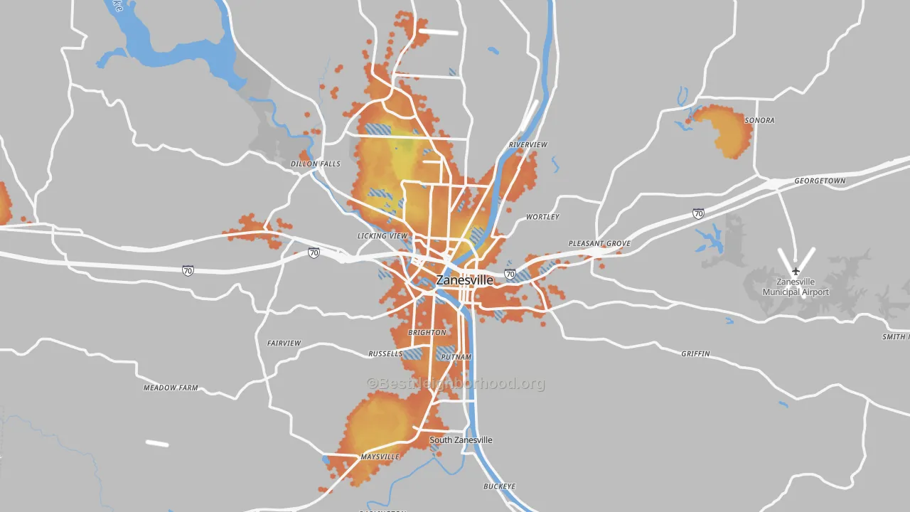 Bike Grade map of 43701, OH