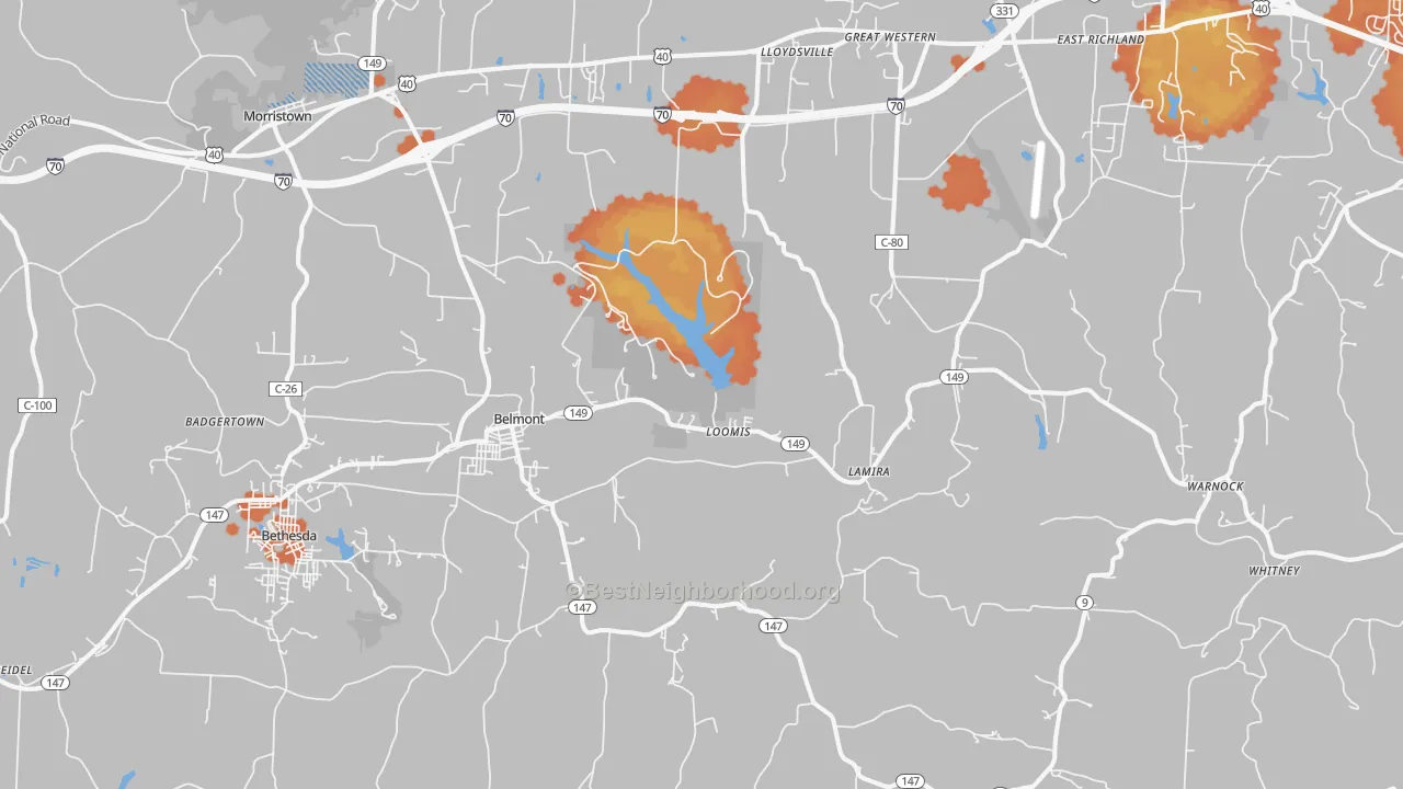 Bike Grade map of 43718, OH