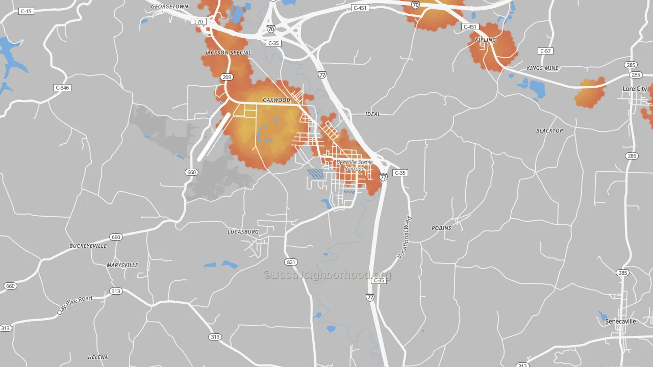Bike Grade map of 43723, OH