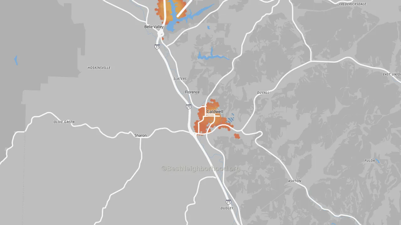 Bike Grade map of 43724, OH