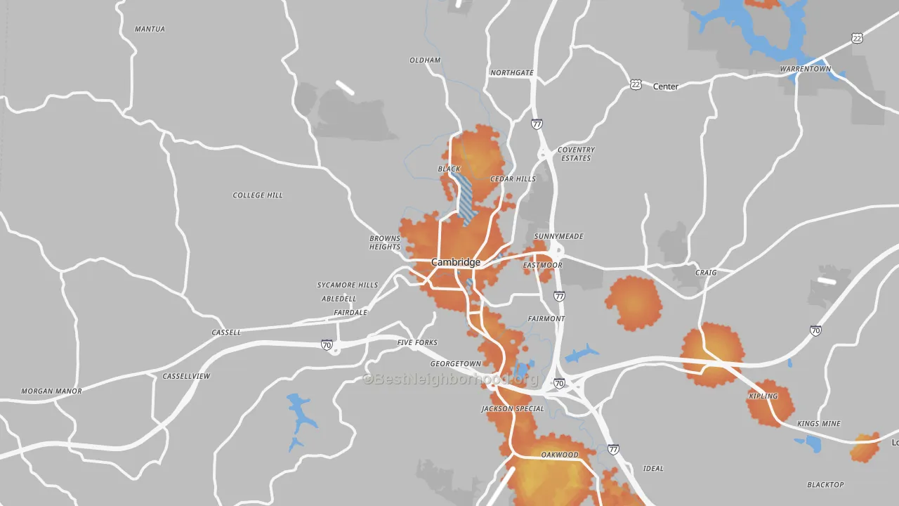 Bike Grade map of 43725, OH