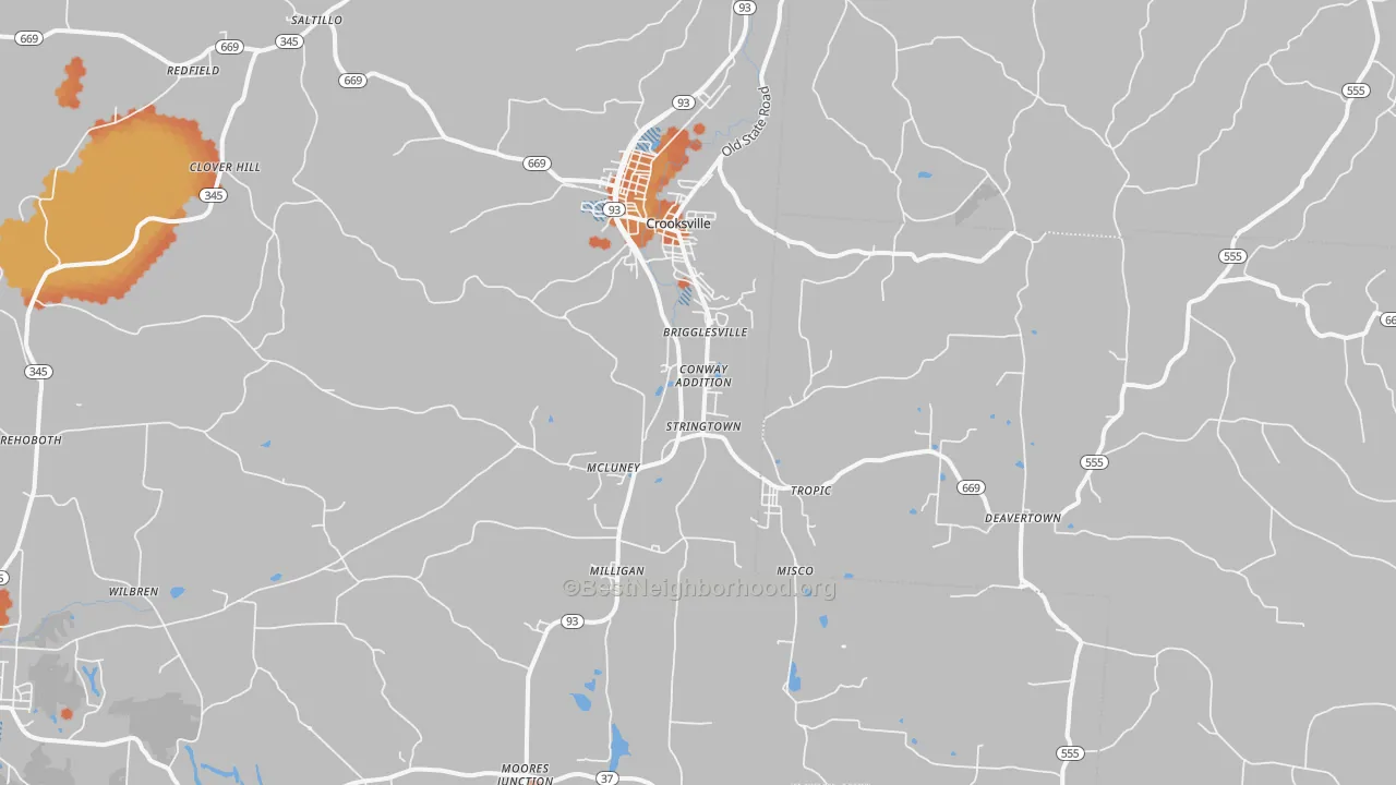 Bike Grade map of 43731, OH