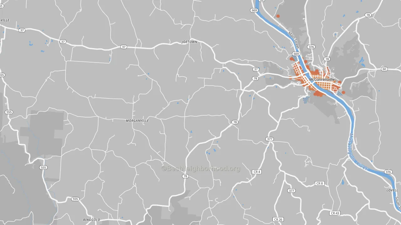 Bike Grade map of 43758, OH