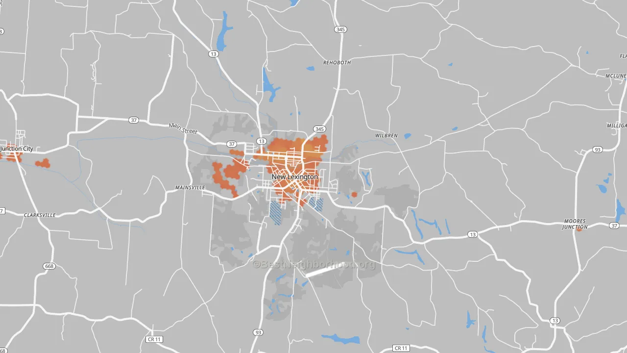 Bike Grade map of 43764, OH