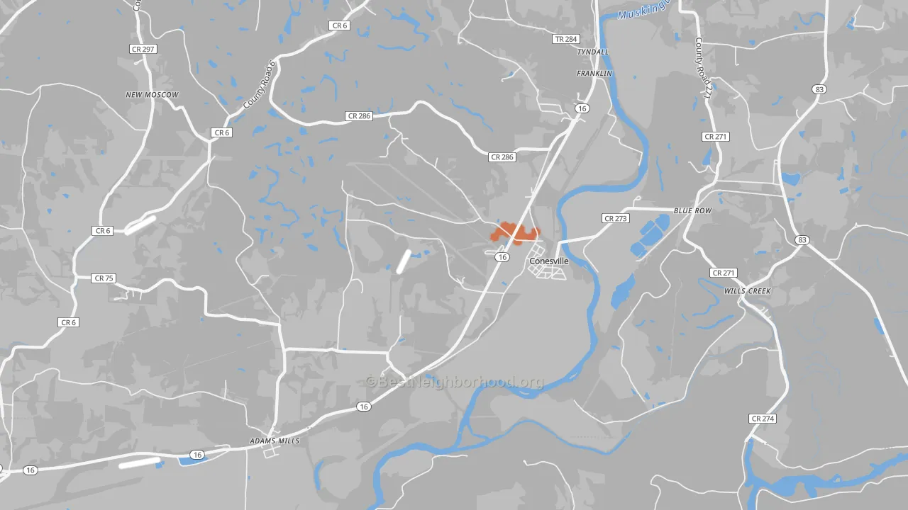 Bike Grade map of 43811, OH